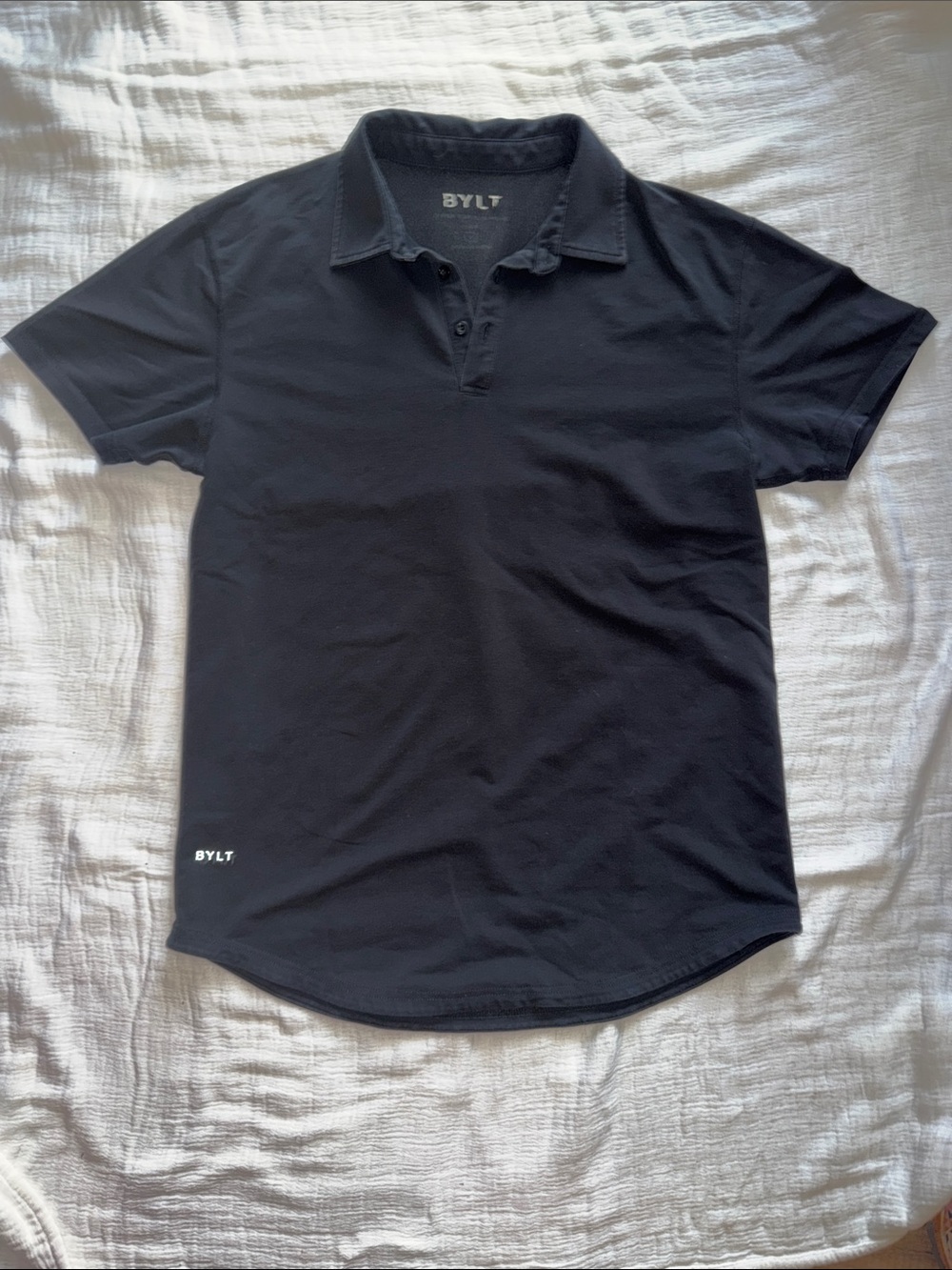 BYLT Men's Polo Shirt Drop Cut Short Sleeve Lux Minimalist Size L Black